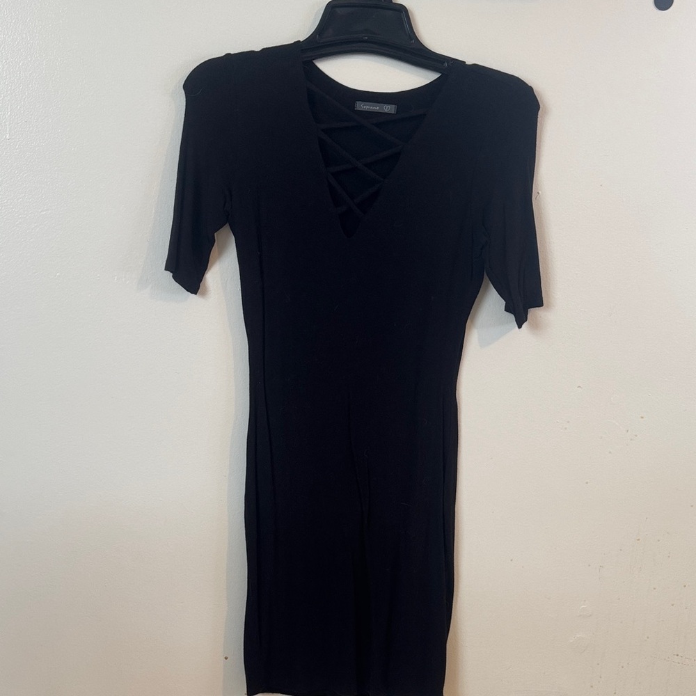 Soprano Black Crisscross Mini Dress